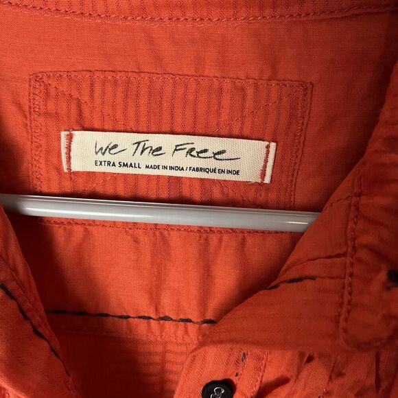 WE THE FREE~FREE PEOPLE BLACK TIE TUX SHIRT TIGER RED SIZE XS Orange​ - Picture 2 of 9